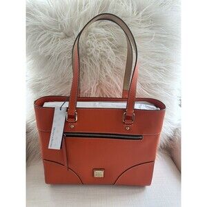 NEW Dooney & Bourke Beacon Leather Zip-Top Large Tote Mila Red Orange w/Dust Bag